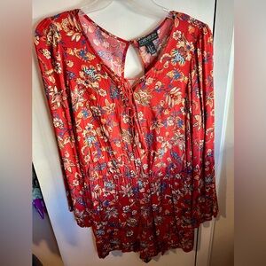 Red Floral romper w/ bell sleeves